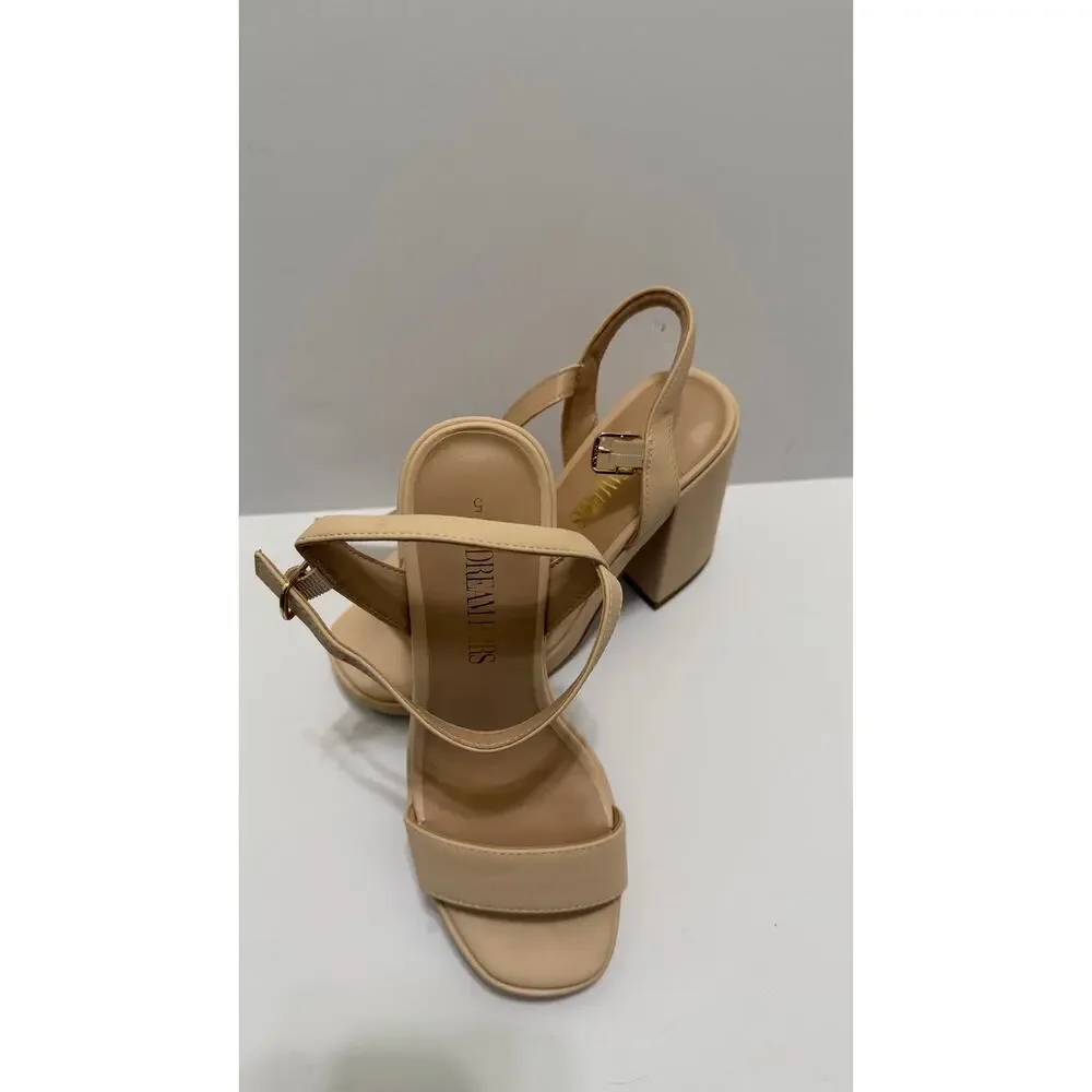 DREAM PAIRS Nude Platform Block Heel Sandals Size 5 Ankle Strap Open Toe Chunky